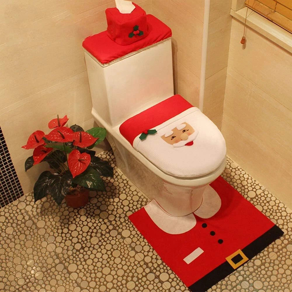 SantaToiletSeat™ Handmade Toilet Seat Cover & Rug Set Christmas Funny Bathroom Decoration