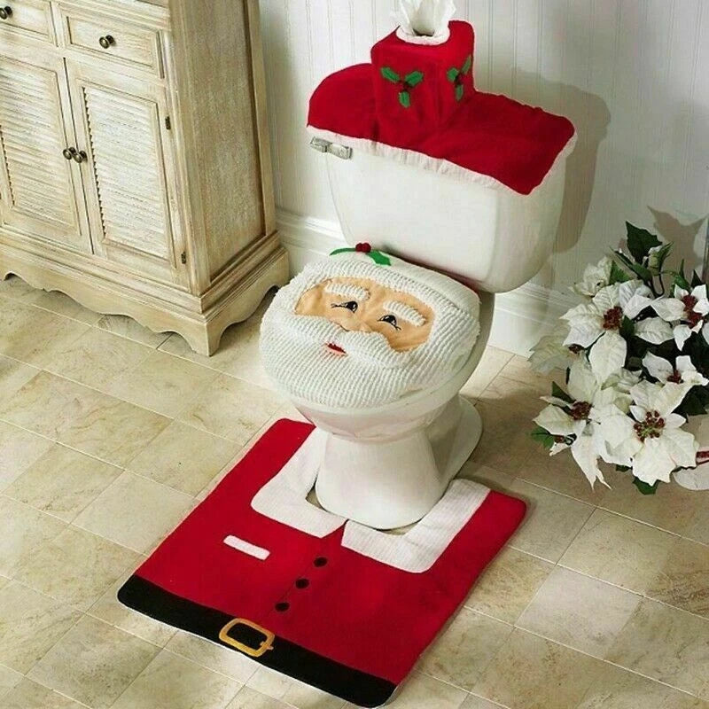 SantaToiletSeat™ Handmade Toilet Seat Cover & Rug Set Christmas Funny Bathroom Decoration
